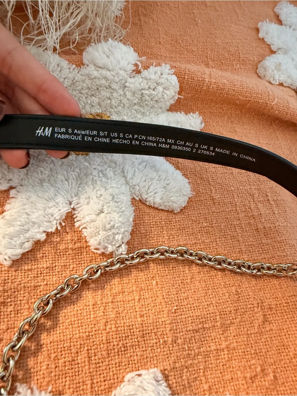 H&M Black Belt with Silver Chain Accent
